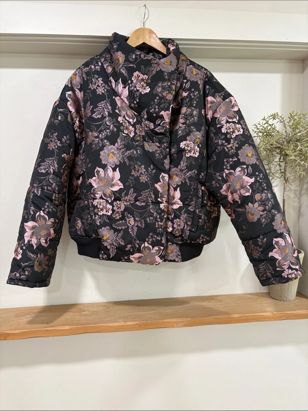 Free People Oversized Jacquard Puffer Floral Jacket, Size M